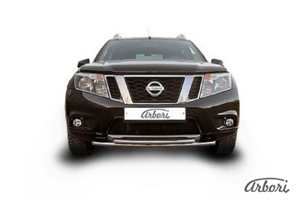 Защита переднего бампера Arbori d42+d42 двойная NISSAN TERRANO 2014-