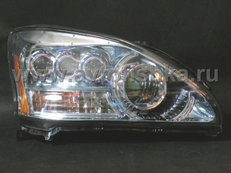 Lexus RX330, RX350 (03-08) фары передние линзовые хром, со светодиодной оптикой, под корректор, дизайн LS600, дизайн "MidWest", комплект 2 шт.