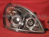 Toyota Yaris, Vitz (99-05) фары передние линзовые хромированные, со светящимися ободками, комплект 2 шт.