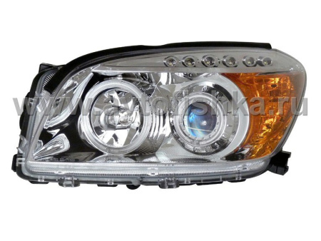 Toyota RAV4 (06-08) фары передние линзовые хромированные, со светящимися ободками и светодиодной подсветкой, комплект 2 шт.