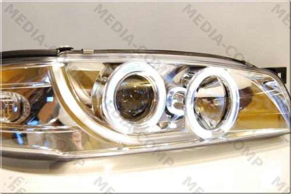 Subaru Impreza GC, GF (93-01) фары передние хромированные, со светящимися ободками и светодиодами, комплект 2 шт.