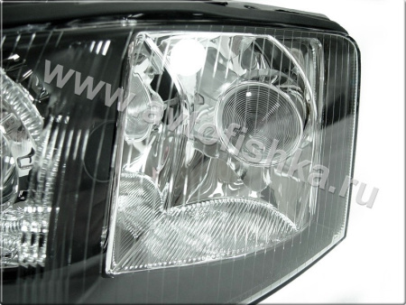 Audi A6 Allroad (01-05) передние линзовые фары черные, со светящимися ободками, под ксенон и корректор, комплект 2 шт.