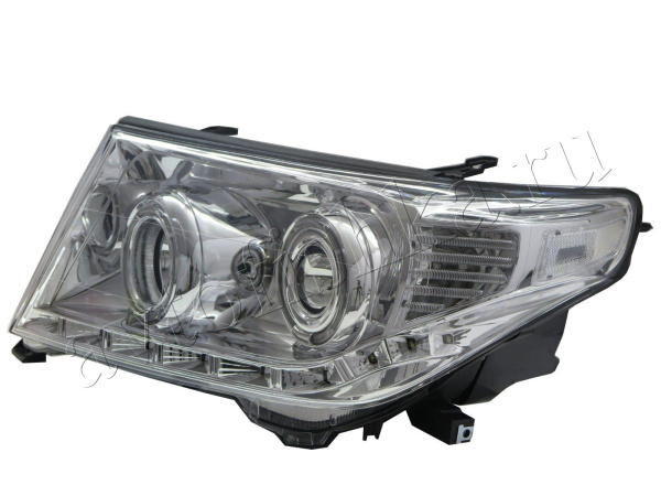 Toyota Land Cruiser 200 (07-12) фары передние линзовые хромированные, со светящимися ободками, с DRL подсветкой, комплект 2 шт.