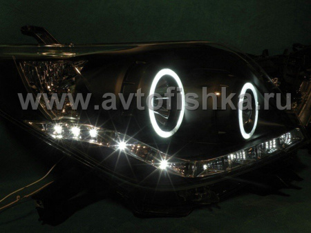 Toyota Land Cruiser Prado 150 (2010-) фары передние линзовые черные со светящимися ободками и светодиодной подсветкой, комплект 2 шт.
