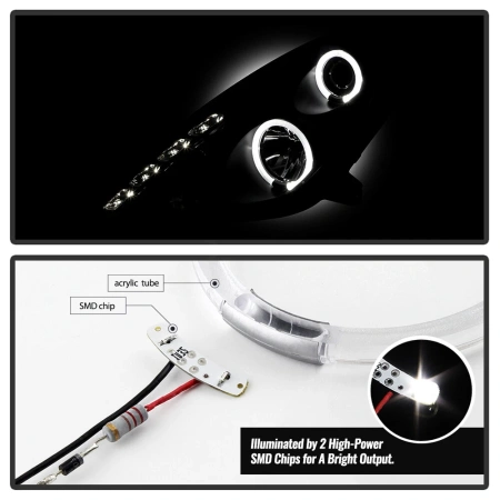 Toyota Celica 2000-2005 фары передние линзованные черные с ангельскими глазками и DRL ходовыми огнями