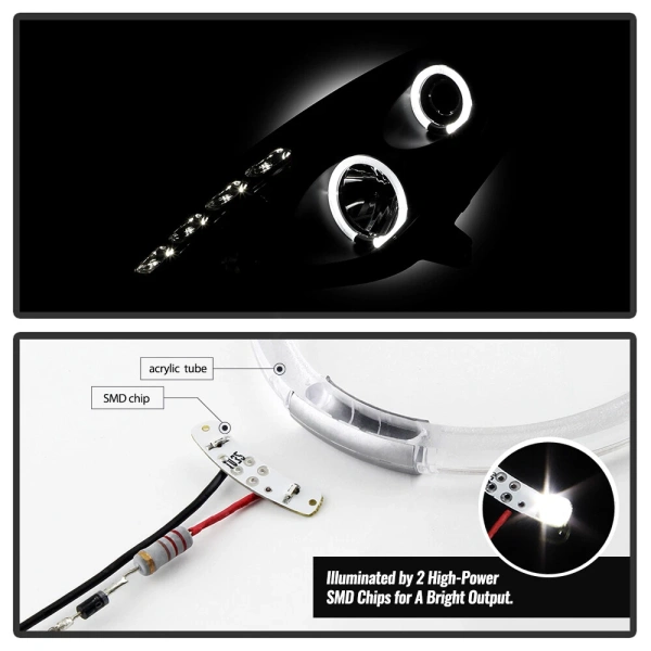 Toyota Celica 2000-2005 фары передние линзованные черные с ангельскими глазками и DRL ходовыми огнями