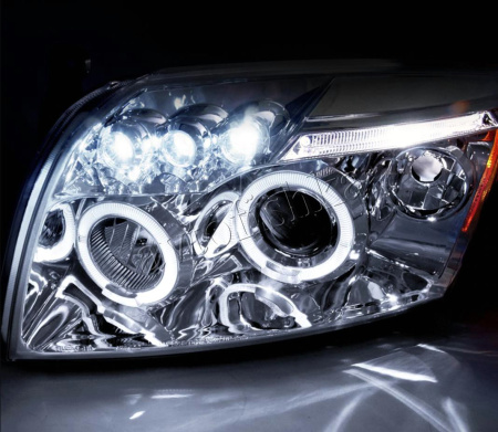 Dodge Caliber (06-12) фары передние линзовые хромированные, со светящимися ободками, комплект 2 шт.