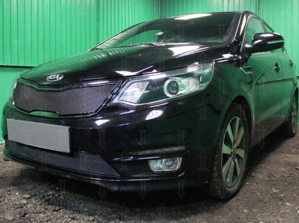 Kia Rio (15–) Защита радиатора Premium, чёрная, верх