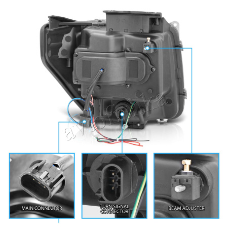 Dodge Nitro (07-) фары передние линзовые черные, со светящимися ободками и светодиодной подсветкой, комплект 2 шт.