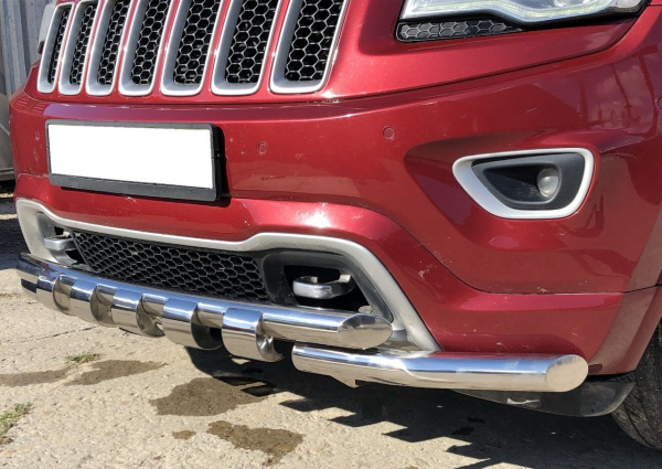 Jeep Grand Cherokee (11–/13–) Защита переднего бампера двойная Shark, нерж.