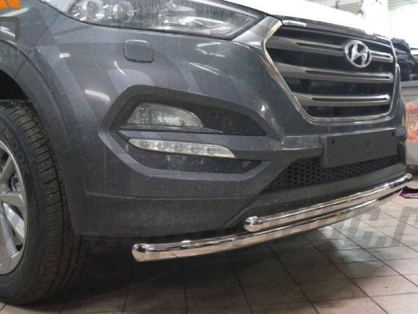 Hyundai Tucson (16–) Защита переднего бампера двойная d 60/42 мм, нерж.