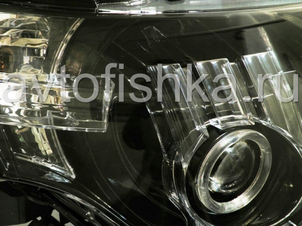 Mitsubishi Pajero 4 (2006-) фары передние линзовые черные со светящимися ободками под электрокорректор, комплект 2 шт.