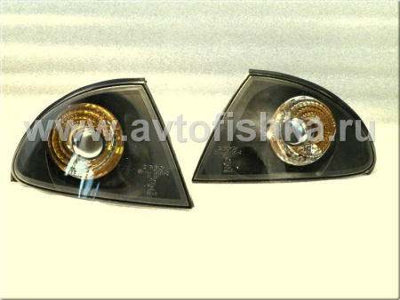 BMW 3 E46 (98-01) 4 дв. фары передние линзовые черные, со светящимися ободками, с поворотниками, комплект лев.+прав.