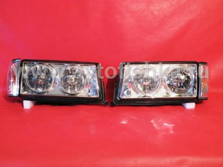 Mercedes W201 190E 190D (82-93) фары передние прожекторные хромированные с указателем поворотов, комплект 2 шт.