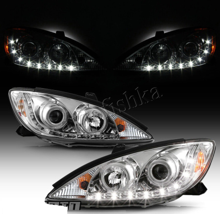 Toyota Camry 30 (01-06) фары передние линзовые хромированные, со светящимися ободками и DRL