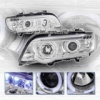 BMW X5 (98-03) фары передние линзовые хромированные, со светящимися ободками, с белыми поворотниками, комплект 2 шт.