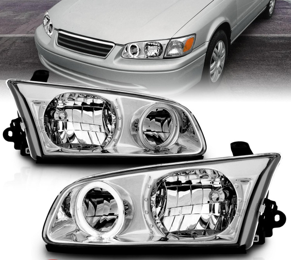 Toyota Camry (авг. 1999-2001) SXV2, MCV20 USA фары передние прозрачные хромированные со светящимися ободками.