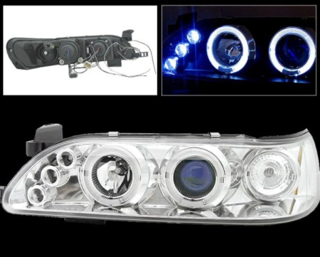 Toyota Corolla (92-97) AE100 фары передние линзовые хромированные со светящимися ободками, комплект 2 шт.