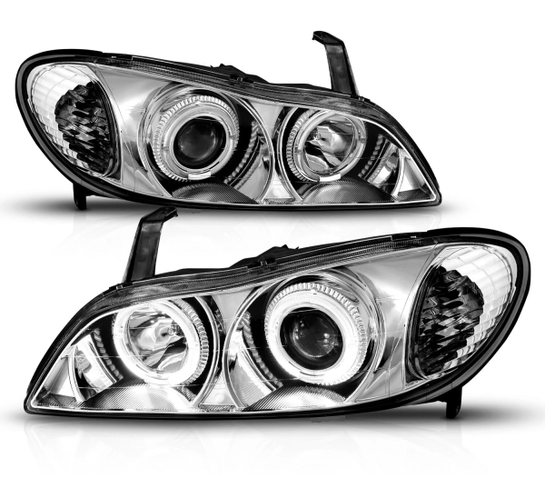 Nissan Maxima QX III A33 (00-06) фары передние линзовые со светящимися ободками, цвет хром