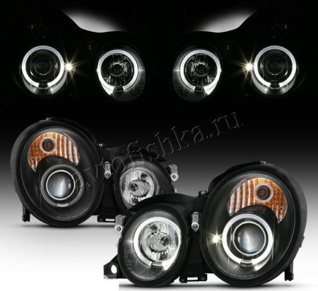 Mercedes CLK W208 (98-02) фары передние линзовые черные, комплект 2 шт.