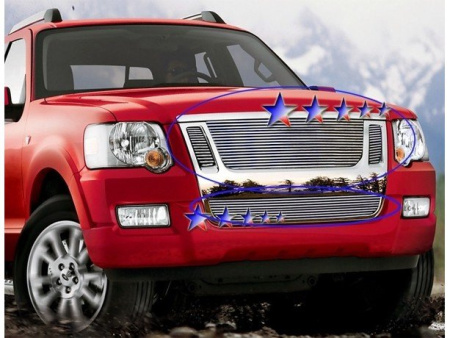 Ford Explorer Sport Truck (06-) решетка радиатора и переднего бампера алюминиевая, горизонтальный дизайн, комплект - 4 шт.