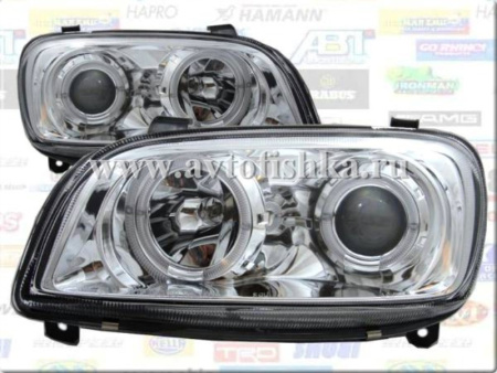 Toyota RAV4 (97-01) фары передние линзовые хромированные, со светящимися ободками, комплект 2 шт.