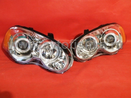 Chrysler Sebring (03-05) 2 дв. купе фары передние линзовые хромированные, со светящимися ободками и светодиодной подсветкой, комплект 2 шт.