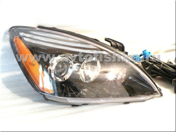 Mitsubishi Lancer 9 (03-07) передние фары линзовые черные, комплект 2 шт.