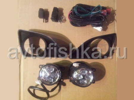 Toyota Corolla (2006-2010) передние дневные ходовые фары вместо противотуманных фар, полный установочный комплект.