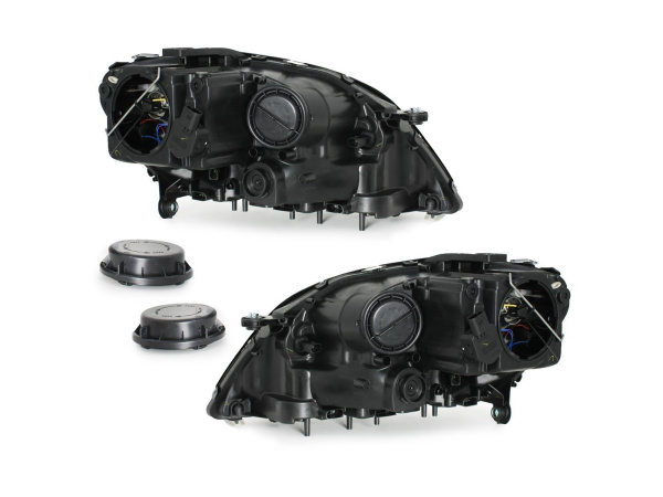 Mercedes ML W164 (05-08) фары передние линзовые черные с нижней светодиодной подсветкой, с мотором электрокорректора, комплект 2 шт.