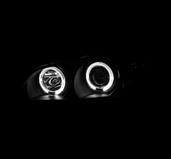 Nissan Maxima QX III A33 (00-06) фары передние линзовые черные, со светящимися ободками, комплект 2 шт.
