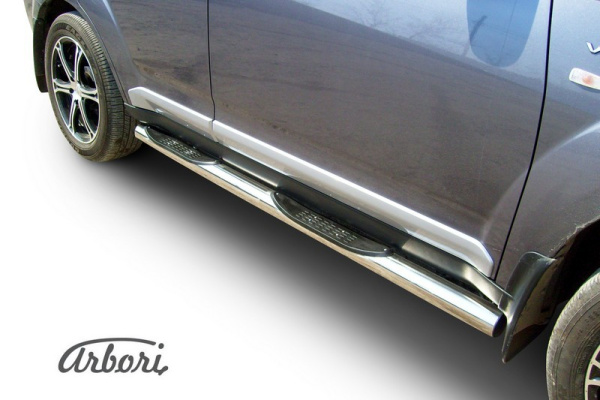 Защита штатных порогов Arbori d76 с проступями MITSUBISHI OUTLANDER XL 2006-2010