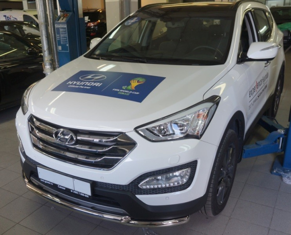 Hyundai Santa Fe (12–) Защита переднего бампера двойная d 60/60 мм, нерж.
