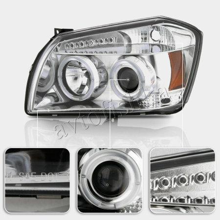 Dodge Magnum (05-08) фары передние линзовые хромированные, со светящимися ободками и светодиодной подсветкой, комплект 2 шт.