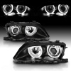 BMW E46 (01-04) фары передние линзовые черные, со светящимися ободками, с моторами электрокорректора