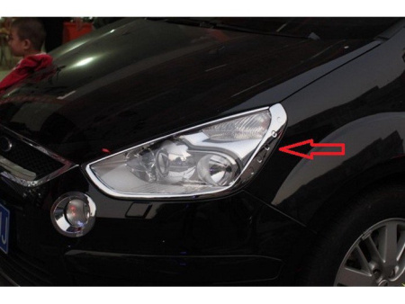 Ford S-Max (06-) хромированные декоративные накладки на передние фары, пластик, комплект 2 шт.
