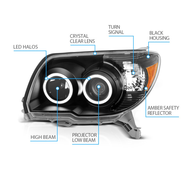 Toyota 4Runner (2006-2009) передние фары чёрные с ангельскими глазками