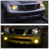 Nissan Pathfinder III, Navara (05-10) фары передние линзовые черные, со светящимися ободками, комплект 2 шт.