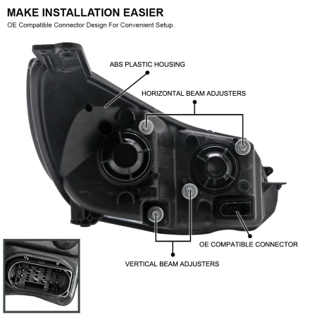 Ford Focus 3 (11-13) тюнинговые фары линзовые со светящейся полосой, черные