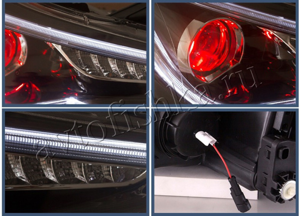 Hyundai Sonata (10-14) линзовые передние черные фары, тюнинг, комплект 2 шт.