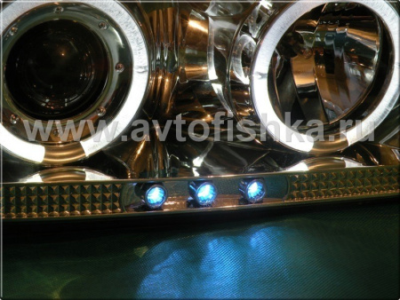 Toyota Land Cruiser 80 (90-97) фары передние линзовые хромированные, со светящимися ободками и светодиодной подсветкой, комплект 2 шт.