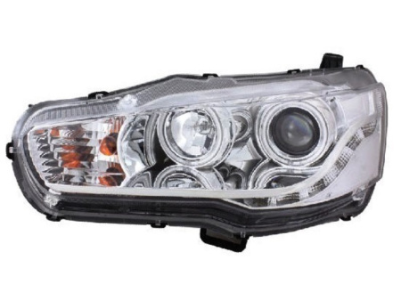 Mitsubishi Lancer (07-) линзовые передние фары хромированные, со светящимся ободком, в комплекте 2 шт.