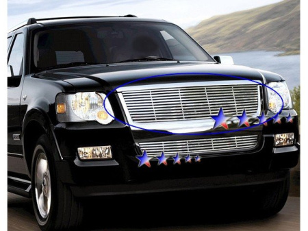 Ford Explorer (06-) накладки на решетки радиатора и переднего бампера из нержавеющей стали, горизонтальный дизайн, комплект - 2 шт.