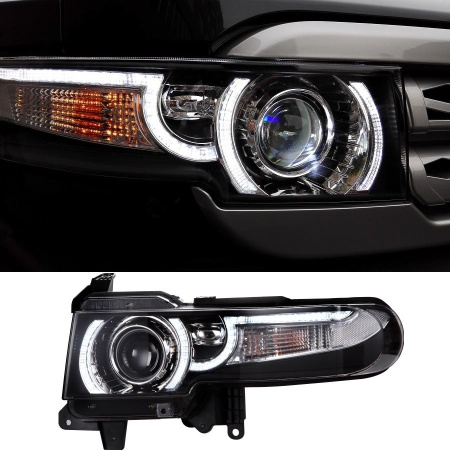 Toyota FJ Cruiser (07-15) фары линзовые в комплекте с решеткой радиатора, дизайн №1