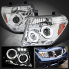 Nissan Pathfinder III, Navara (05-10) фары передние линзовые хромированные, со светящимися ободками, комплект 2 шт.