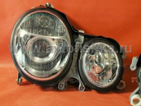 Mercedes E W210 (99-02) фары ксеноновые передние линзовые хромированные под корректор, комплект 2 шт.