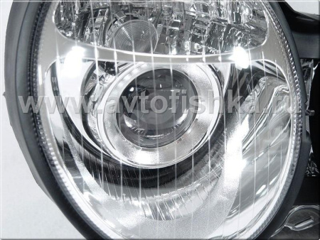 Mercedes E W210 (95-99) фары передние линзованные хромированные ксеноновые, комплект 2 шт.