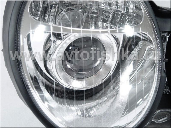 Mercedes E W210 (95-99) фары передние линзованные хромированные ксеноновые, комплект 2 шт.