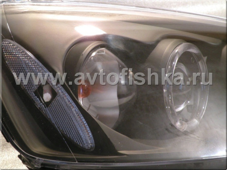 Honda Civic (01-03) 2, 4 дв. фары передние линзовые черные, со светящимися ободками, комплект 2 шт.