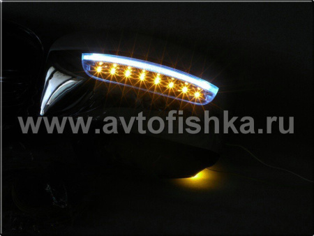 Mitsubishi L200 Triton (05-), Pajero Sport (08-) накладки на боковые зеркала хромированные, со светодиодными поворотниками и нижней подсветкой "Welcome", комплект 2 шт.